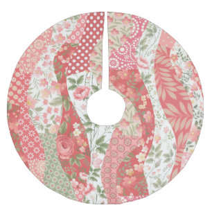 Saia Para Árvore De Natal De Poliéster Rosas de patch: design de padrão uniforme.