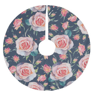 Saia Para Árvore De Natal De Poliéster Rosas e Rosebuds: Floral Sem Costura.