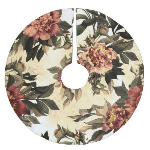 Saia Para Árvore De Natal De Poliéster Rosas Florais De Aquarelas, Pestanejo De Peonies.