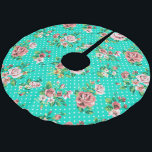 Saia Para Árvore De Natal De Poliéster Rosas Rosa Russas Padrões Polkadot Turquesa De Vol<br><div class="desc">Rapariga vintage rosas rosadas rosas rosas brancas,  padrão polkadot sobre fundo verde-turquesa.</div>