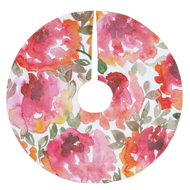 Saia Para Árvore De Natal De Poliéster Rosas vermelhas Shabby, padrão perfeito. (Frente)