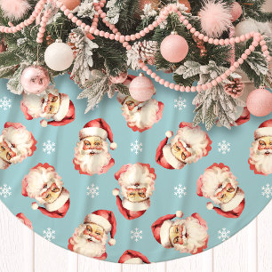 Saia Para Árvore De Natal De Poliéster Rosto de Papai Noel Vintage Azul Aquarela