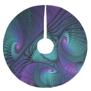Saia Para Árvore De Natal De Poliéster Roxo encontra a Arte Fractal abstrata moderna Turq