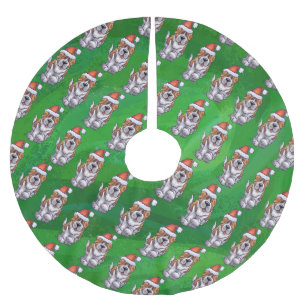 Saia Para Árvore De Natal De Poliéster Ruas bonitas. Bernard no Hat Pattern no Green