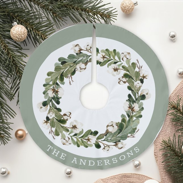 Saia Para Árvore De Natal De Poliéster Rustic Christmas Cotton Wreath Family Name (Criador carregado)