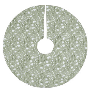 Saia Para Árvore De Natal De Poliéster Sage Verde Branco Floral Natal Feriado