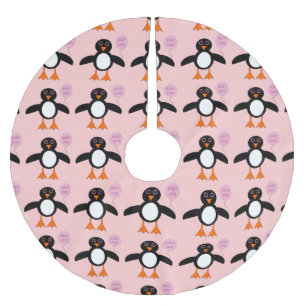 Saia Para Árvore De Natal De Poliéster Saia cor-de-rosa bonito da árvore do pinguim do