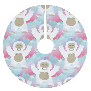 Saia Para Árvore De Natal De Poliéster saia da árvore de natal de yeti xmas rosa