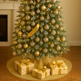 Saia Para Árvore De Natal De Poliéster Saia de árvore de Natal em brilho dourado elegante