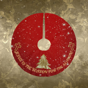 Saia Para Árvore De Natal De Poliéster Saia de Árvore de Natal Vermelha com Brilho – "Jes
