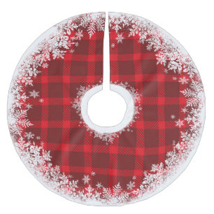 Saia Para Árvore De Natal De Poliéster Saia rústica da árvore do floco de neve da xadre
