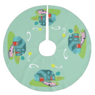 Saia Para Árvore De Natal De Poliéster Saia suburbana retro da árvore de Natal da casa