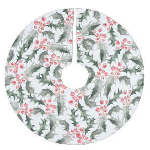 Saia Para Árvore De Natal De Poliéster Saias das árvores de Natal Holly Festiva e Berries