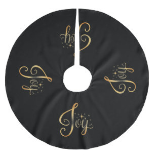 Saia Para Árvore De Natal De Poliéster Sazonal de Férias Elegante, Dourado Script Preto
