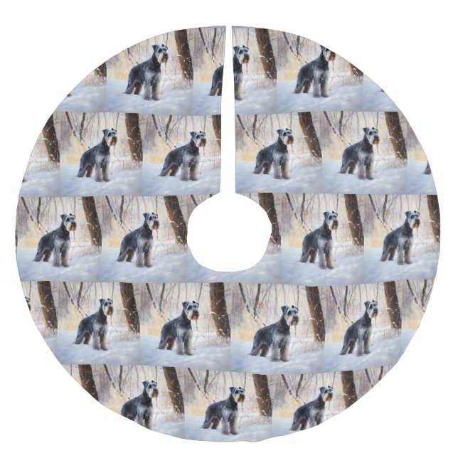 Saia Para Árvore De Natal De Poliéster Schnauzer Deixar nevar o Natal (Frente)