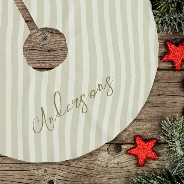 Saia Para Árvore De Natal De Poliéster Script de Caligrafia Simples de Faixa de Feriado D (Simple light tan and golden stripes Christmas tree skirt)