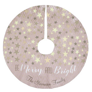 Saia Para Árvore De Natal De Poliéster Seja Feliz e Rosa brilhante Dourado