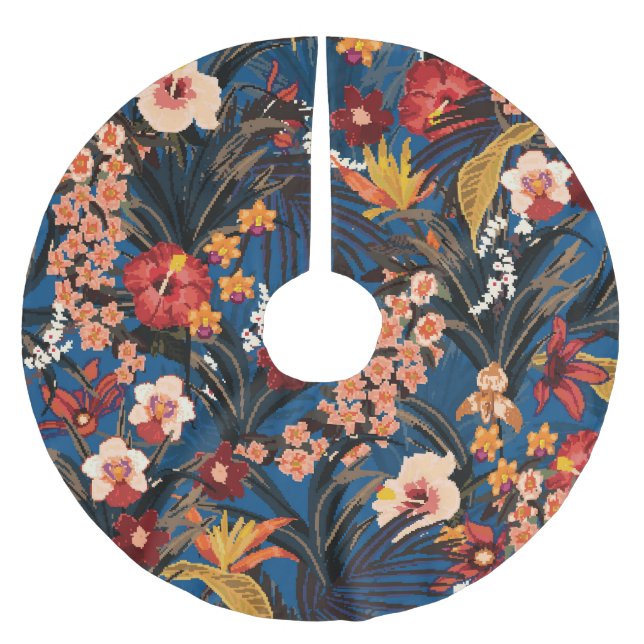 Saia Para Árvore De Natal De Poliéster Selva Chic: Azul Escuro Exótico. (Frente)