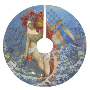 Saia Para Árvore De Natal De Poliéster Sereia Aquário Arte Azul Gótica