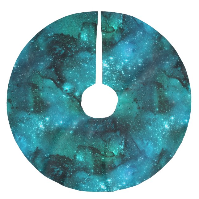 Saia Para Árvore De Natal De Poliéster Série Teal Galaxy Design 6  (Frente)