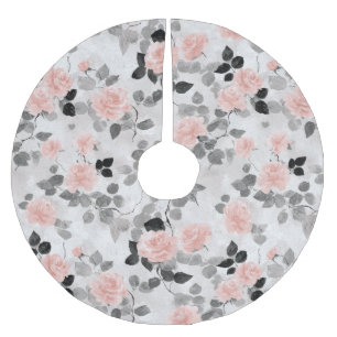 Saia Para Árvore De Natal De Poliéster Shabby Chic Vintage Floral Rosas Rosa