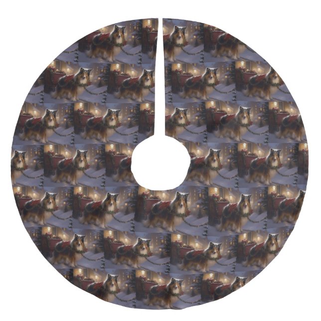 Saia Para Árvore De Natal De Poliéster Shetland Sheepdog Christmas Fesason Season (Frente)