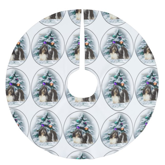 Saia Para Árvore De Natal De Poliéster Shih Tzu Christmas (Frente)