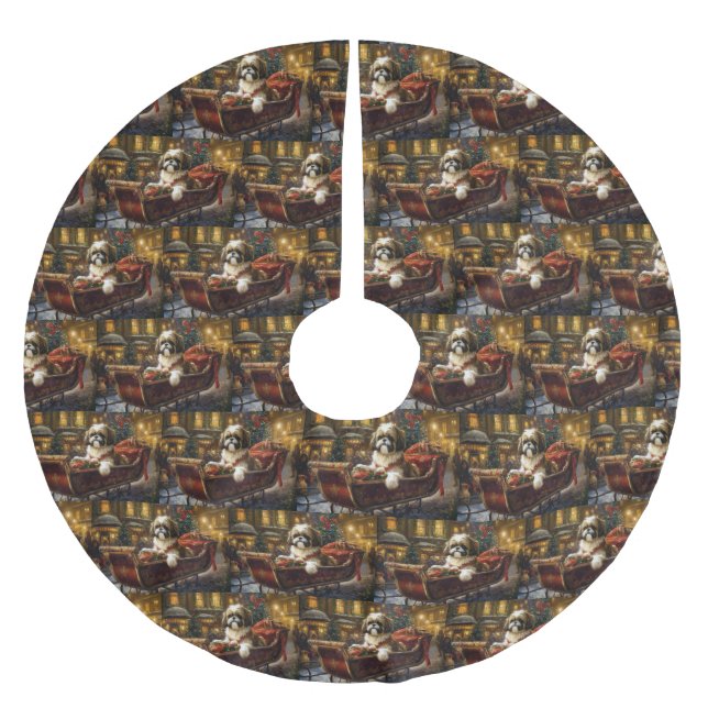 Saia Para Árvore De Natal De Poliéster Shih Tzu Christmas Fesason Season (Frente)