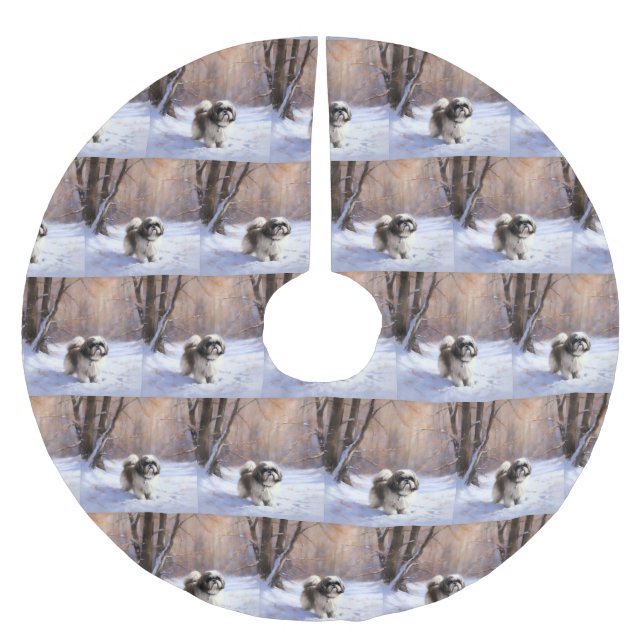 Saia Para Árvore De Natal De Poliéster Shih Tzu Deixe-O Neve Natal (Frente)