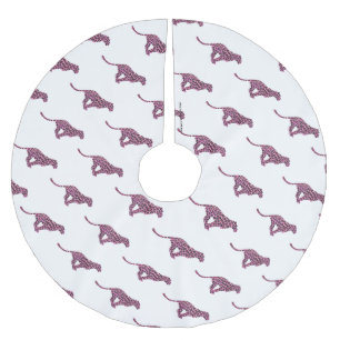 Saia Para Árvore De Natal De Poliéster Silhueta Rosa e Leopardo Preto