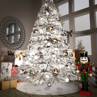 Saia Para Árvore De Natal De Poliéster Silver Snowflakes