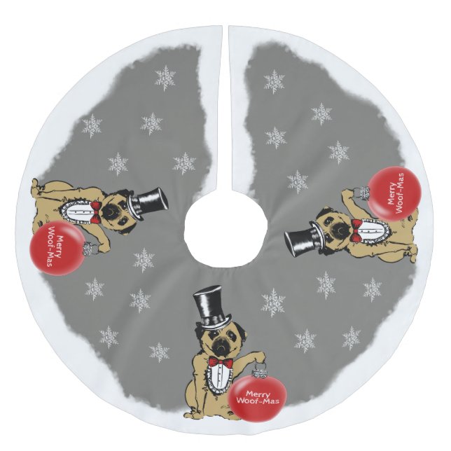 Saia Para Árvore De Natal De Poliéster Sir Pug Dog (Frente)