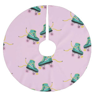 Saia Para Árvore De Natal De Poliéster Skates do rolo retrorreflector: padrão rosa.