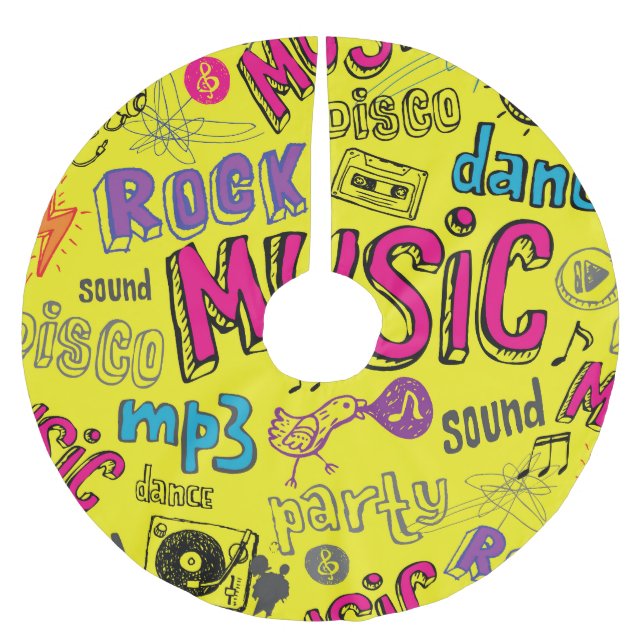 Saia Para Árvore De Natal De Poliéster Sketchy Music Doodles - Fundo Invisível (Frente)