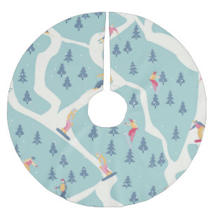 Saia Para Árvore De Natal De Poliéster Snowboarders, resort de inverno, recreação ativa.