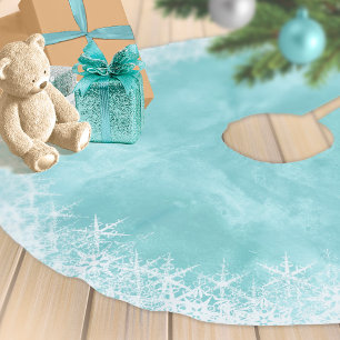Saia Para Árvore De Natal De Poliéster Snowflakes Border on Watercolor Teal ID727