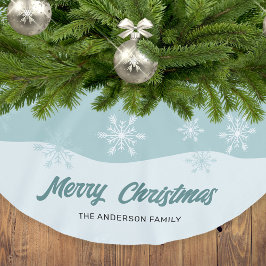 Saia Para Árvore De Natal De Poliéster Snowflakes Teal Modern Script Natal