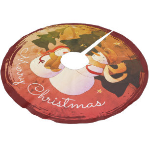 Saia Para Árvore De Natal De Poliéster Snowman Bruted Polyester Tree Skirt