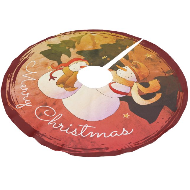 Saia Para Árvore De Natal De Poliéster Snowman Bruted Polyester Tree Skirt (Inclinado)