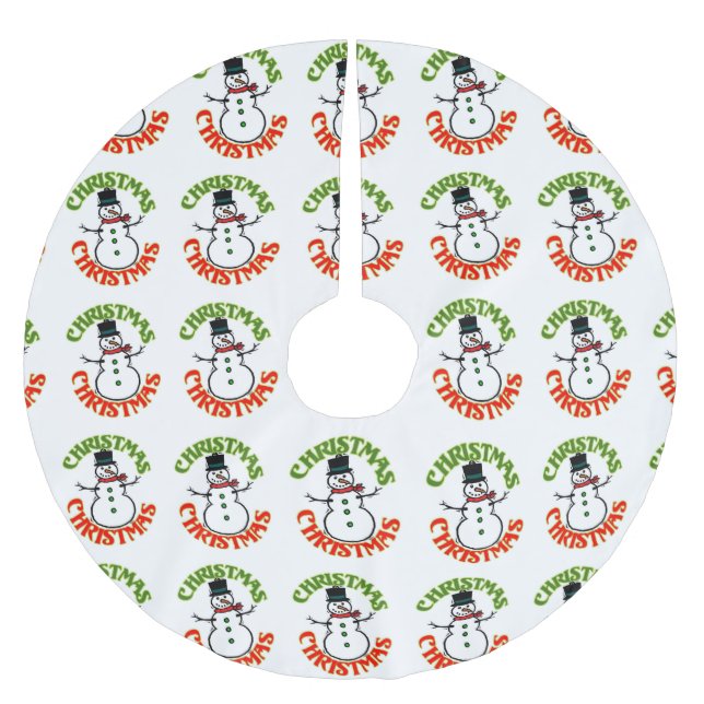 Saia Para Árvore De Natal De Poliéster Snowman Red Green Christmas Holiday Presente (Frente)
