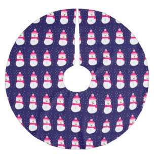 Saia Para Árvore De Natal De Poliéster Snowman Rosa com Neve Flurry