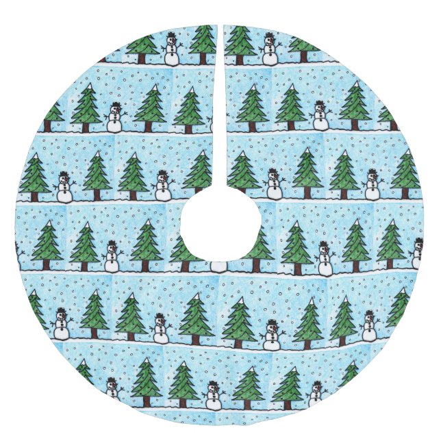 Saia Para Árvore De Natal De Poliéster Snowman Saudações (Frente)