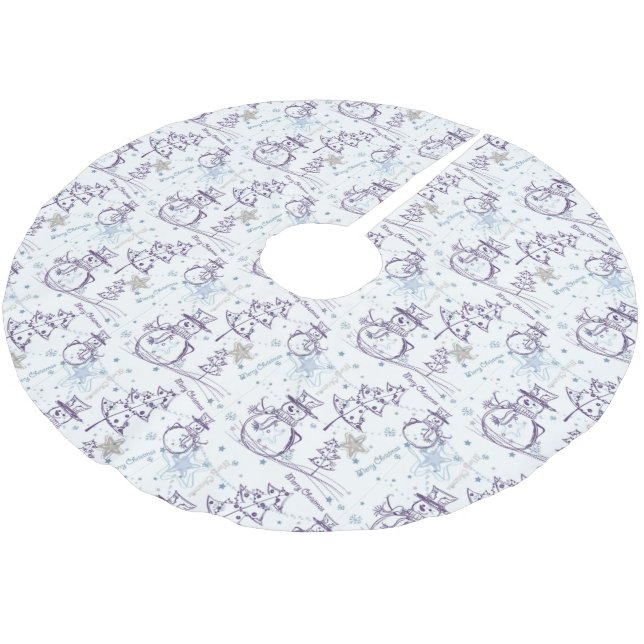Saia Para Árvore De Natal De Poliéster Snowman Sketch Christmas Tree Skirt (Inclinado)