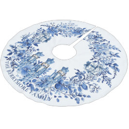 Saia Para Árvore De Natal De Poliéster Soldados Florais Brancos Chinoiserie Azul
