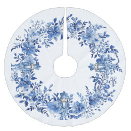 Saia Para Árvore De Natal De Poliéster Soldados Florais Brancos Chinoiserie Azul