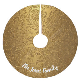 Saia Para Árvore De Natal De Poliéster Sotaque de Natal Floral Dourado Victoriano Elegant