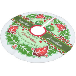 Saia Para Árvore De Natal De Poliéster Sr. e Sra. Primeiro Natal Holly Holiday Wreath