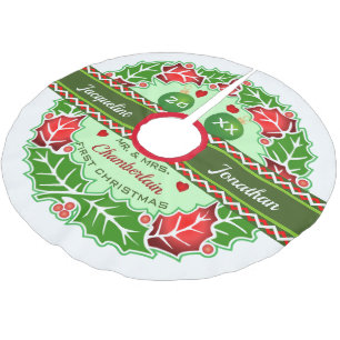 Saia Para Árvore De Natal De Poliéster Sr. e Sra. Primeiro Natal Holly Holiday Wreath