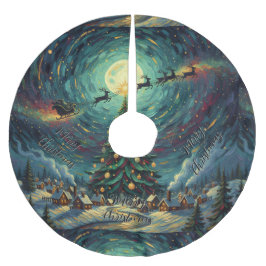 Saia Para Árvore De Natal De Poliéster Starry Night Christmas Tree Skirt Santa Sleigh