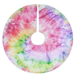 Saia Para Árvore De Natal De Poliéster Swirls De Verão: Padrões De Tie-Dye Pastel